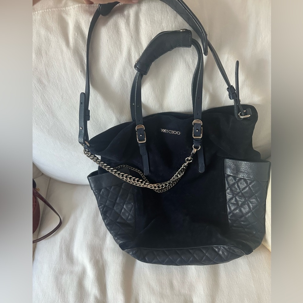 Jimmy Choo navy suede rocker bag